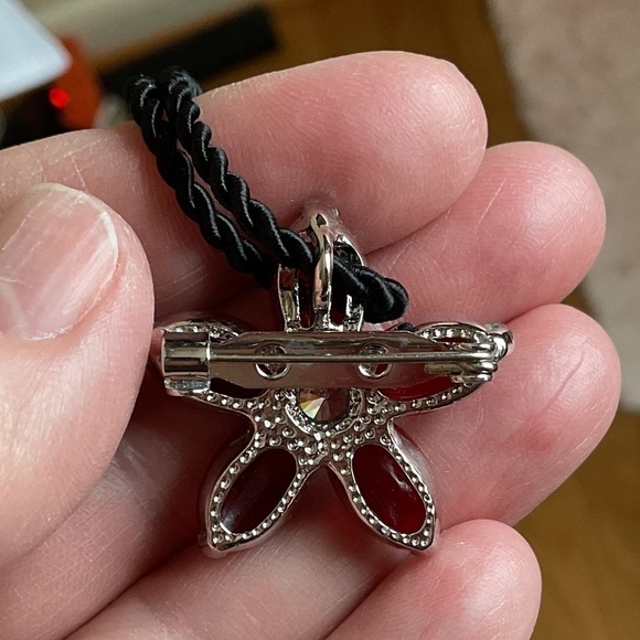 Sterling Silver 925 Red/White Crystals with silk cord necklace New - Picture 6 of 10